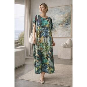 Bryn Walker Silk Maxi Dress | Abstract Painterly Print | Made in USA | Size S
